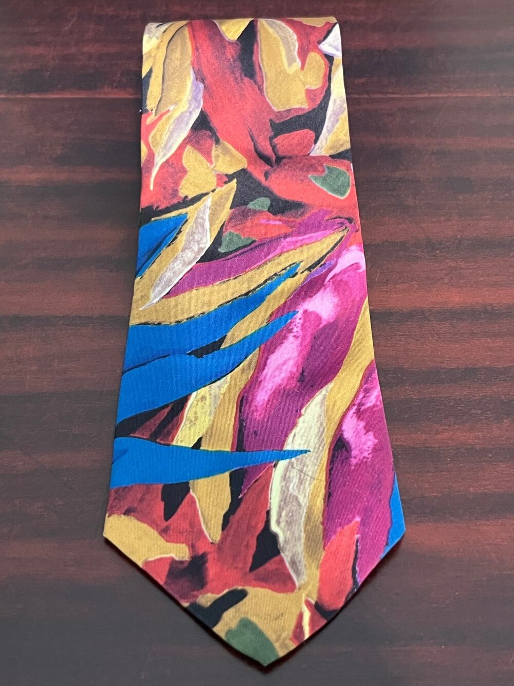 VTG Pietro Valentino Silk Necktie Pink Gold Abstract Bold Floral